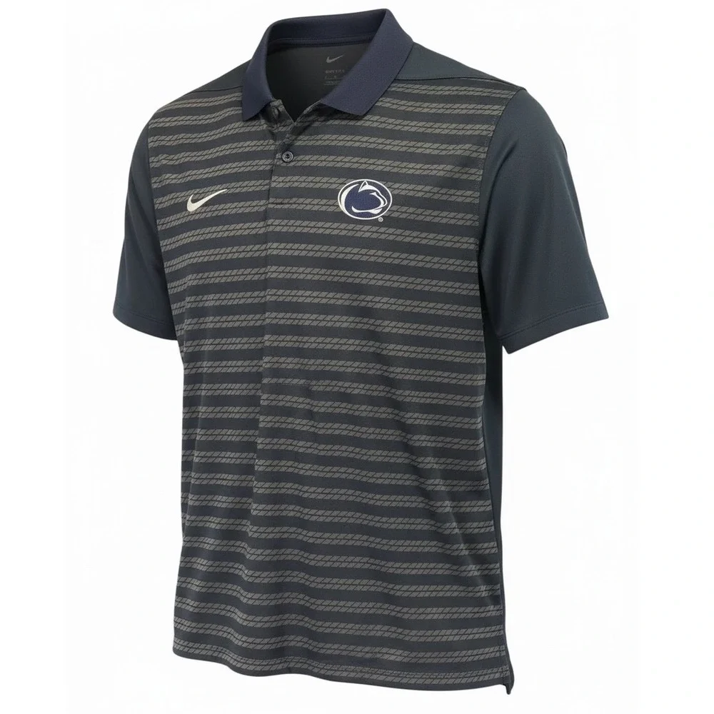 Nike Penn State Nittany Lions Dri-FIT Polo Shirt Mens XL Navy Blue Striped (P16)